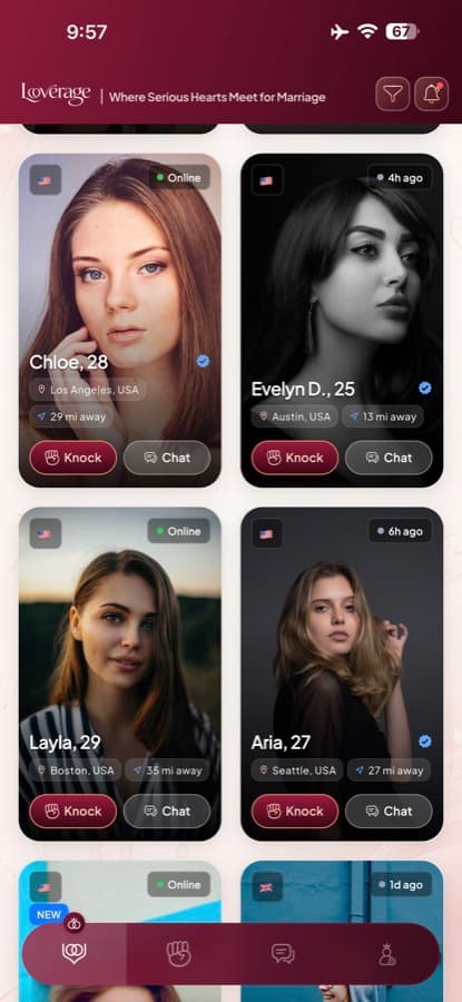 Loverage Discover app screen