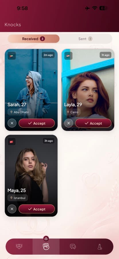 Loverage Knocks app screen
